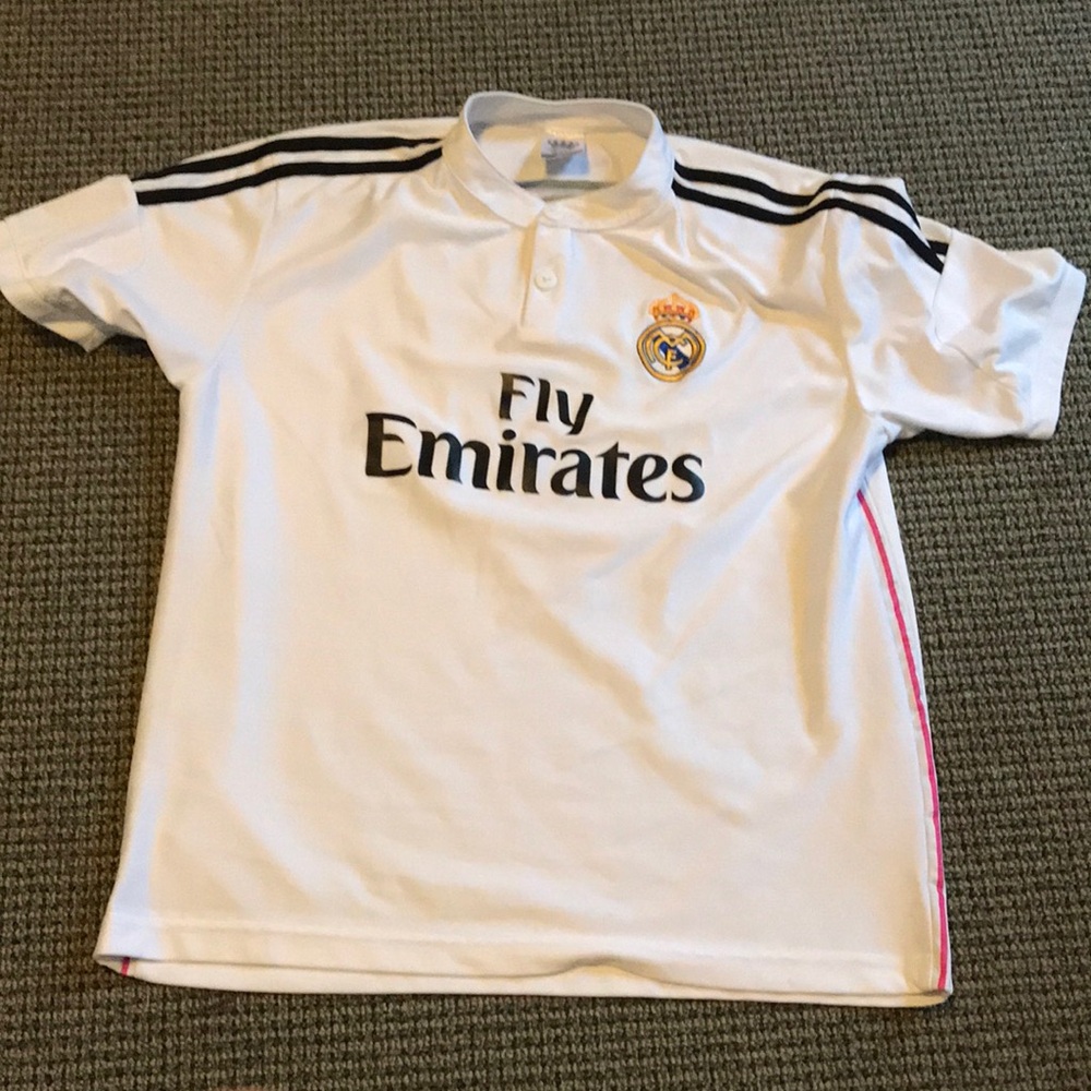 Christiano Ronaldo #7 Kids White Real Madrid Fly Emirates Soccer Jersey